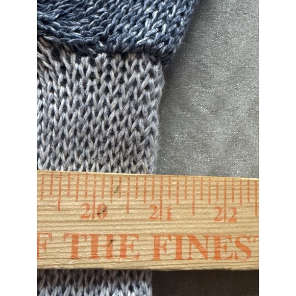 Chico's Women's Sz 2 Blue Open Knit Crochet Asymmetrical Hem Sweater - Picture 6 of 7